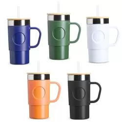 Caneca Térmica Inox Tampa Bambu Detalhe Plástico
